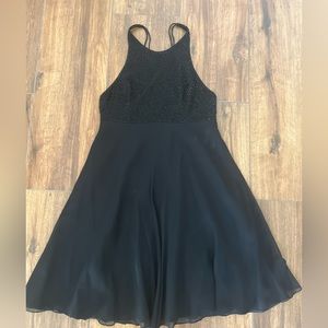 Black cocktail semi-formal silk dress beaded top/chiffon skirt size 6